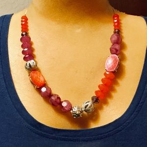 Pretty orange, purple and silver beaded necklace